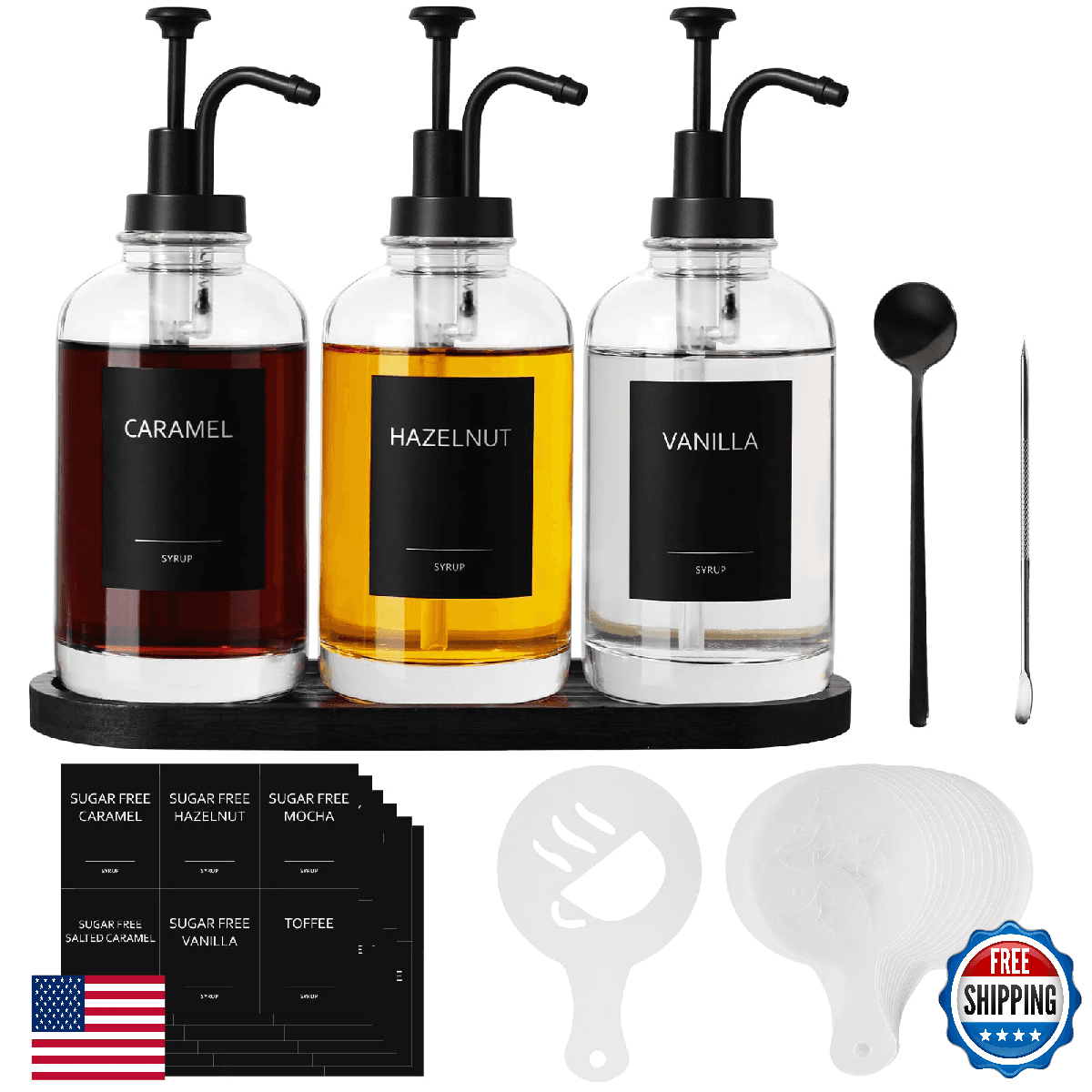ALPIRIRAL Syrup Dispenser for Coffee Bar, Glass Syrup Dispenser with Pump, 16.9 - Image 1
