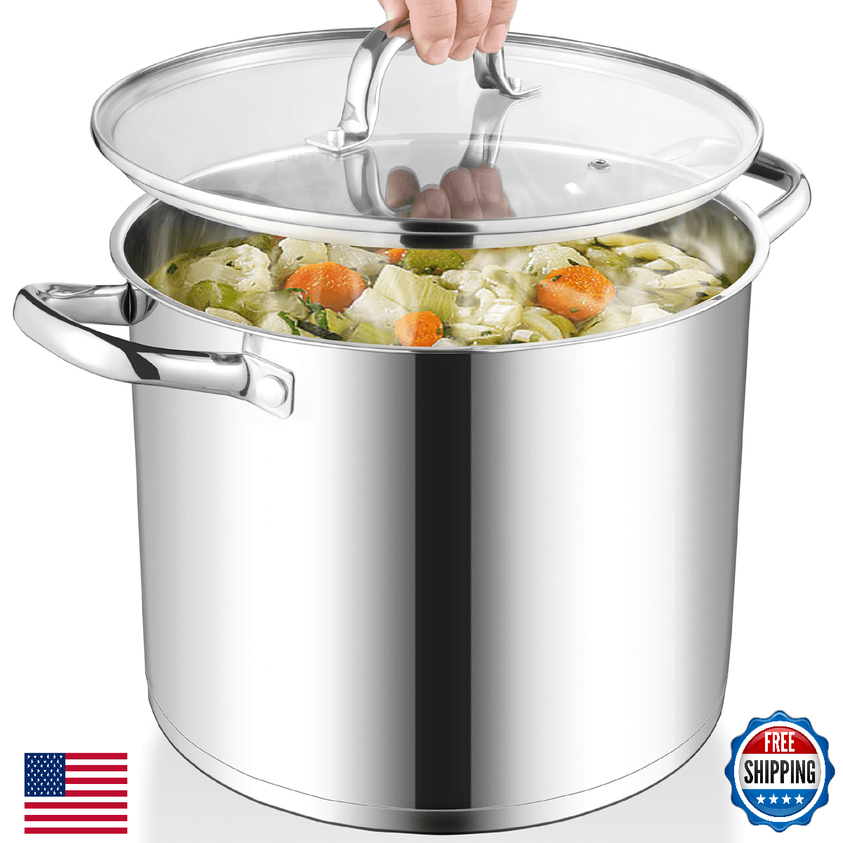 Herogo 12-Qt 18/10 Stainless Steel Stock Pot w/ Lid, Heavy Duty Soup Pot - Image 1