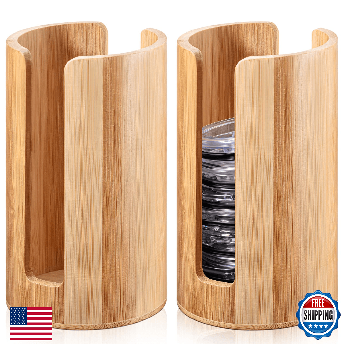 Suclain 2 Pcs Bamboo Vertical Mason Jar Lid Organizer Storage - 3.7" Indiameter - Image 1