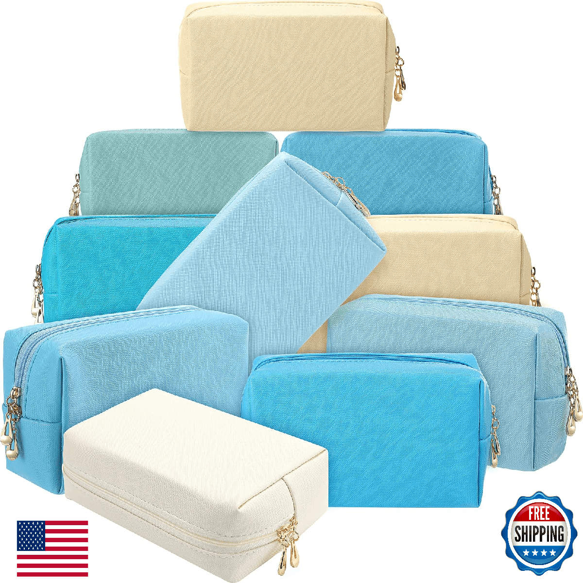 Sanwuta 9pcs Makeup Bags Set PU Double Zippers Cosmetic Toiletry Pouches Travel - Image 1