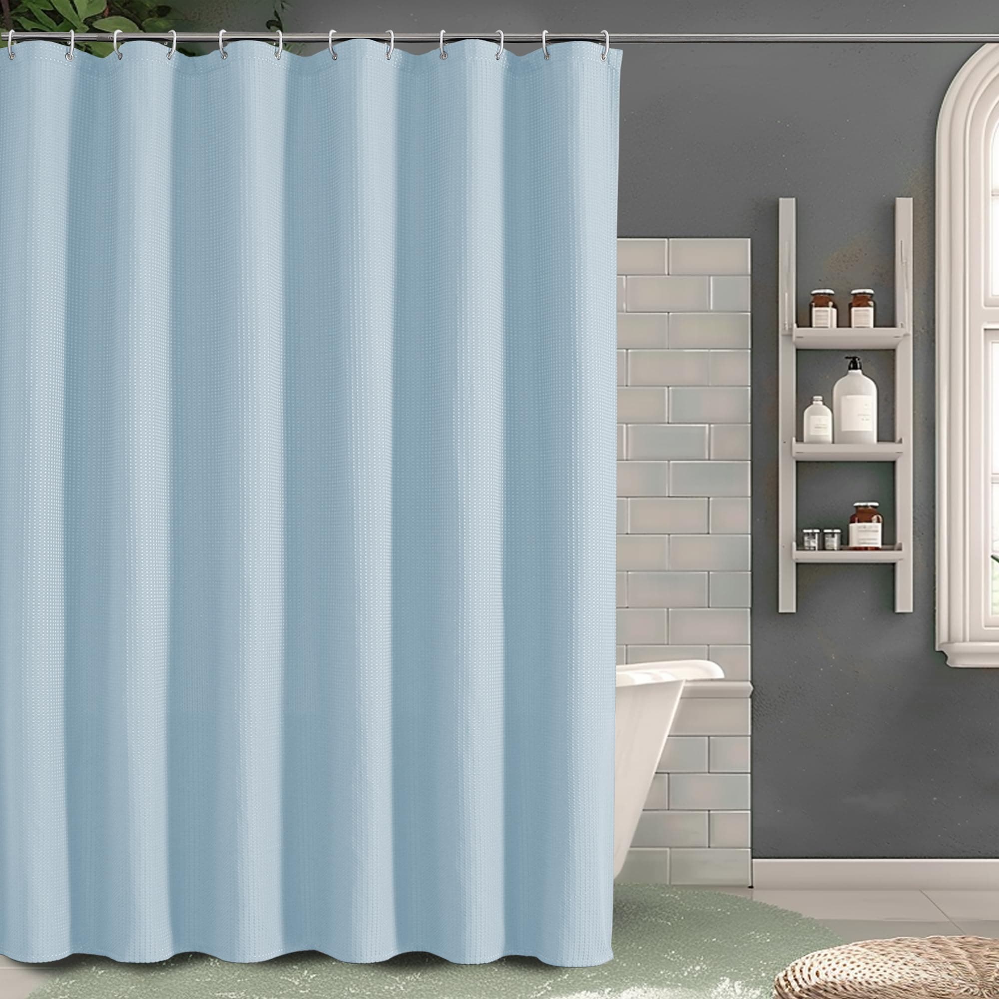 OVZME Extra Long Shower Curtain Set 72x96 Inch Waffle Weave Heavy Duty Fabric Ba - Image 1