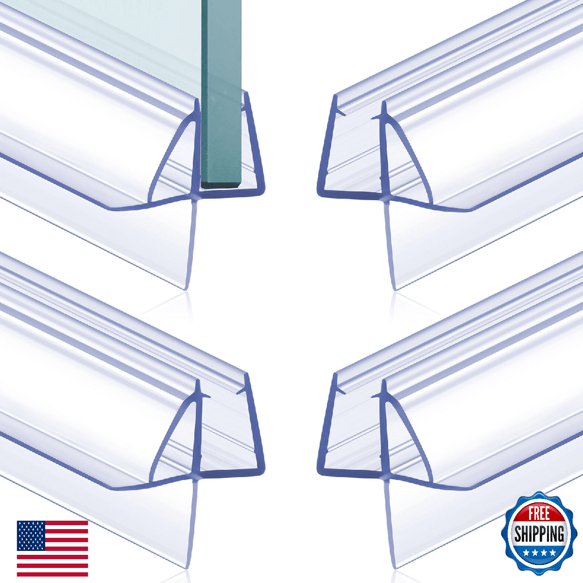 Frienda 4 Pcs Shower Door Bottom Seal 1/2" x 36' Clear PVC Glass Door Sweep Show - Image 1