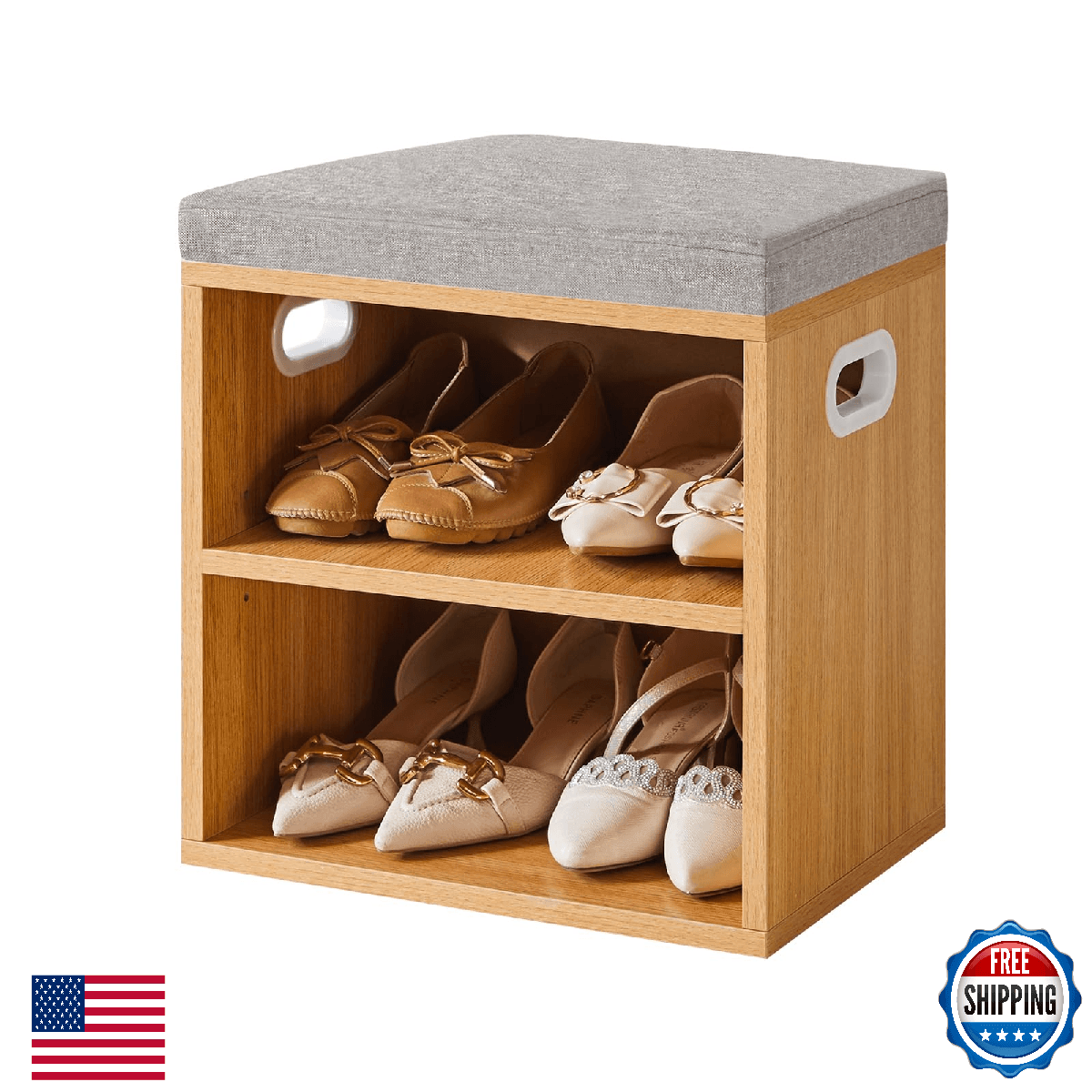 YMYNY Shoe Storage Bench w/ Cushion, 2-Tier Rack, Padded Seat, Entryway - Image 1