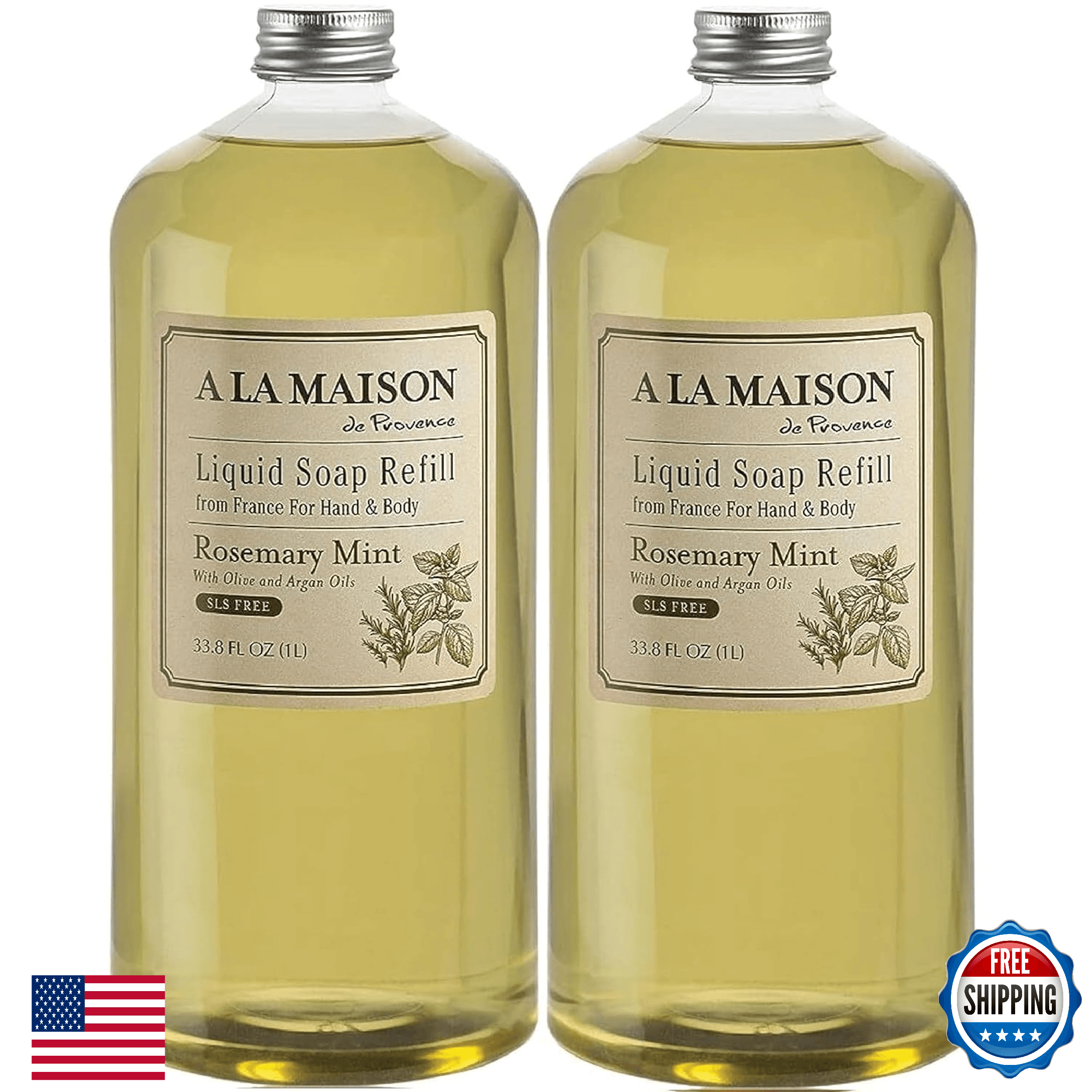 A LA MAISON French Liquid Hand Soap Refill Rosemary Mint 33.8oz 2-Pack - Image 1