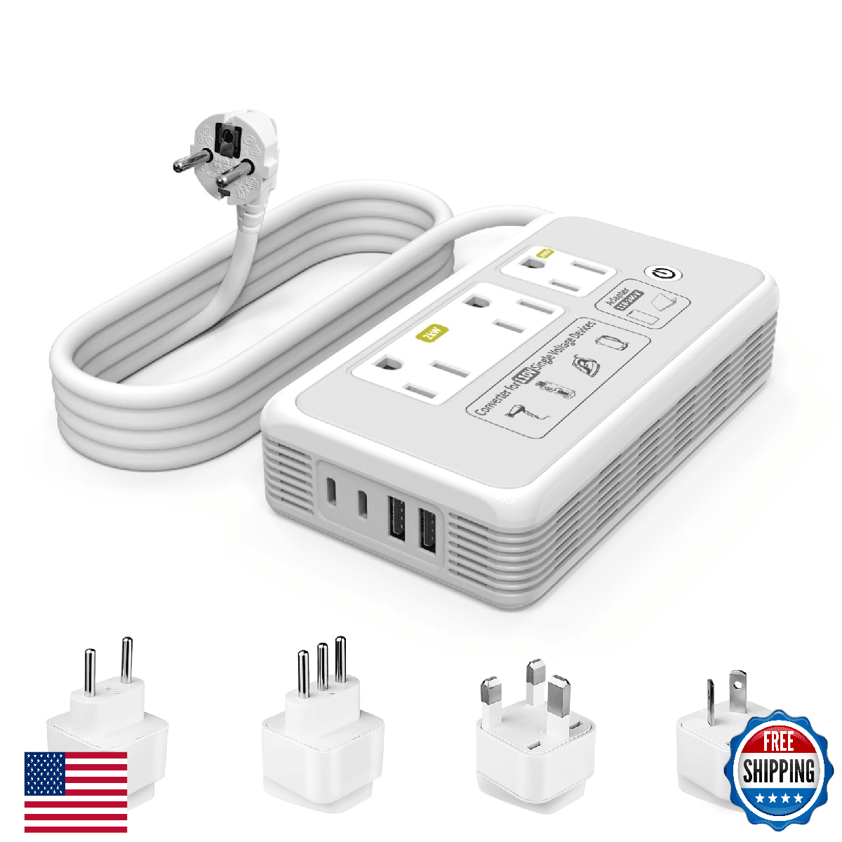 220V to 110V Voltage Converter, 2000W Adapter US to Europe International Travel, - Image 1