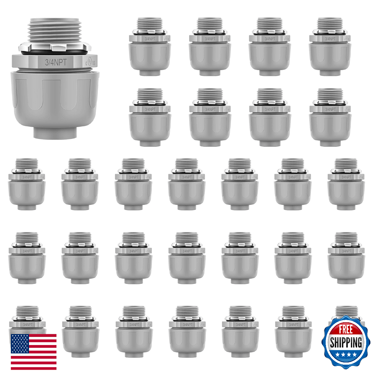 30 PCS 3/4" Liquid Tight Connector NPT Non-Metallic for PVC Electrical Flexible - Image 1