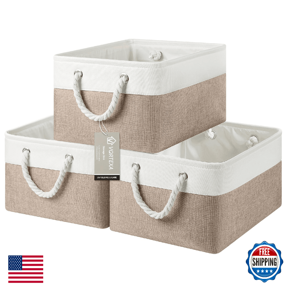 VQRTEXA 3-Pack Large Fabric Storage Baskets 15.7x11.8x8.26" Foldable Closet Bins - Image 1