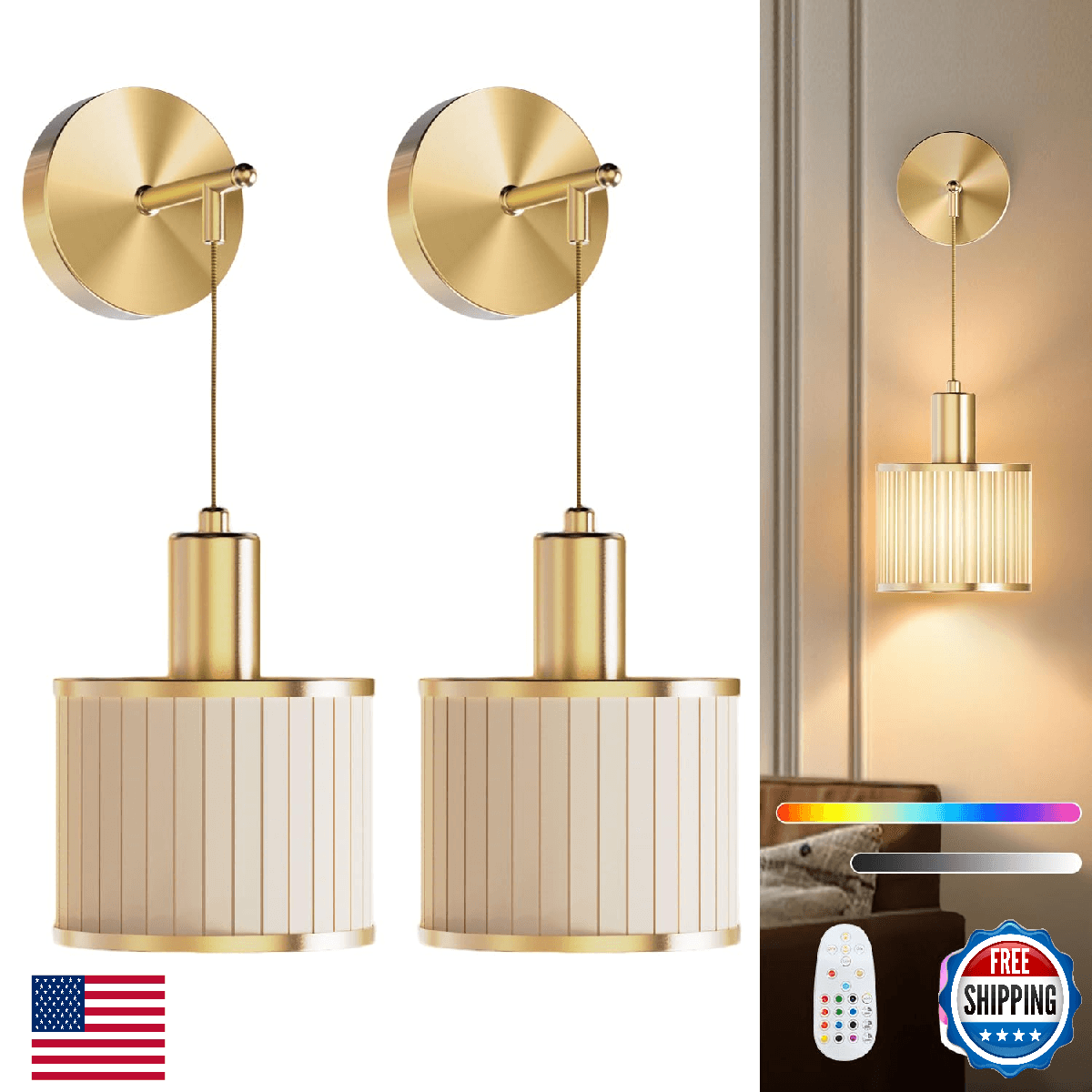 SAIMAND Battery Operated Wall Sconce Set of 2 Wireless Rechargeable LED Wall Lig - Image 1