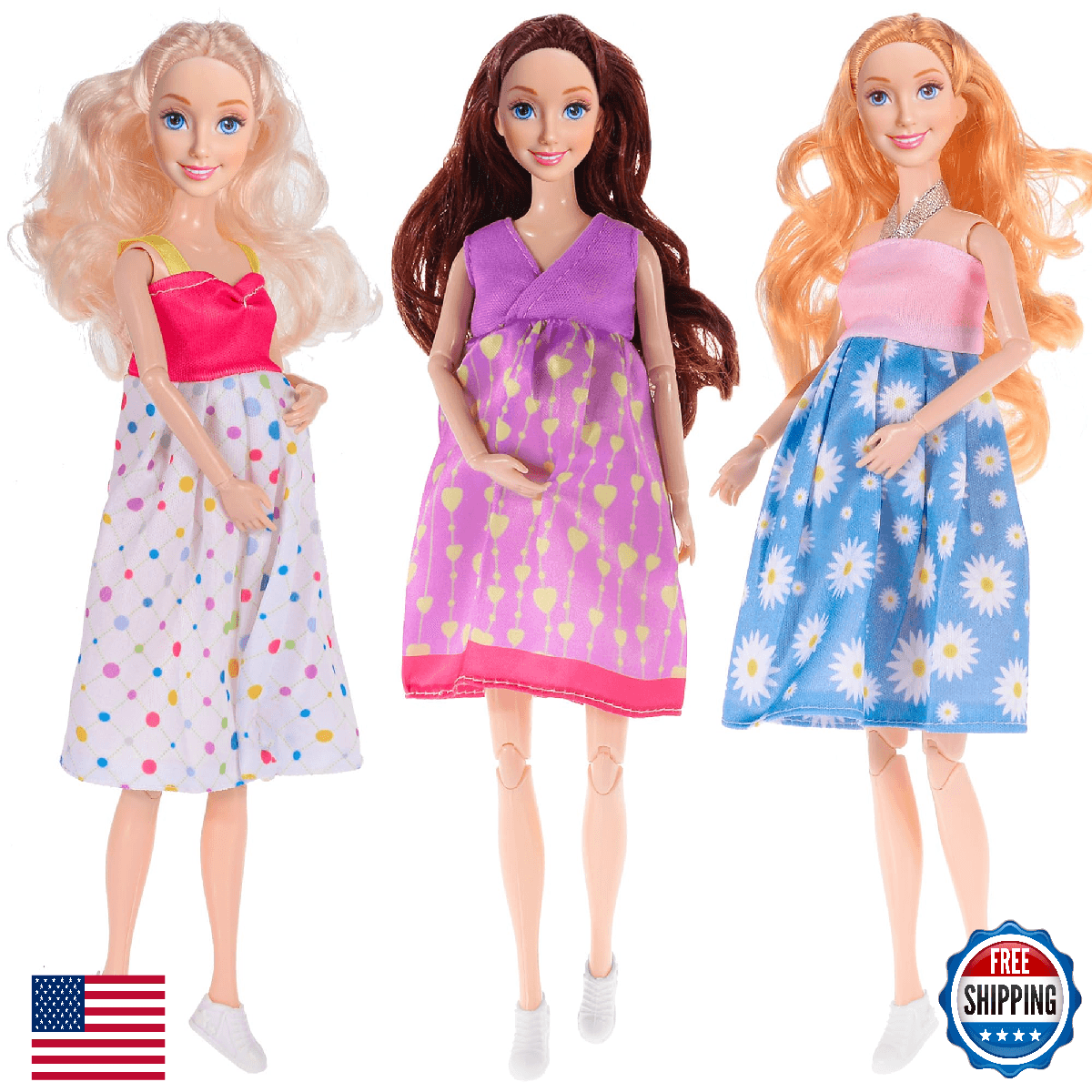 dollbie 3-Pack 11.5 inch Pregnant Dolls - Fashion Dolls with Interchangeable Pre - Image 1