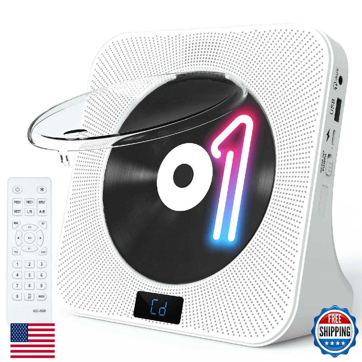 Jimwey Desktop CD Player Portable Bluetooth HiFi FM Radio Remote LED USB AUX MP3 - Image 1