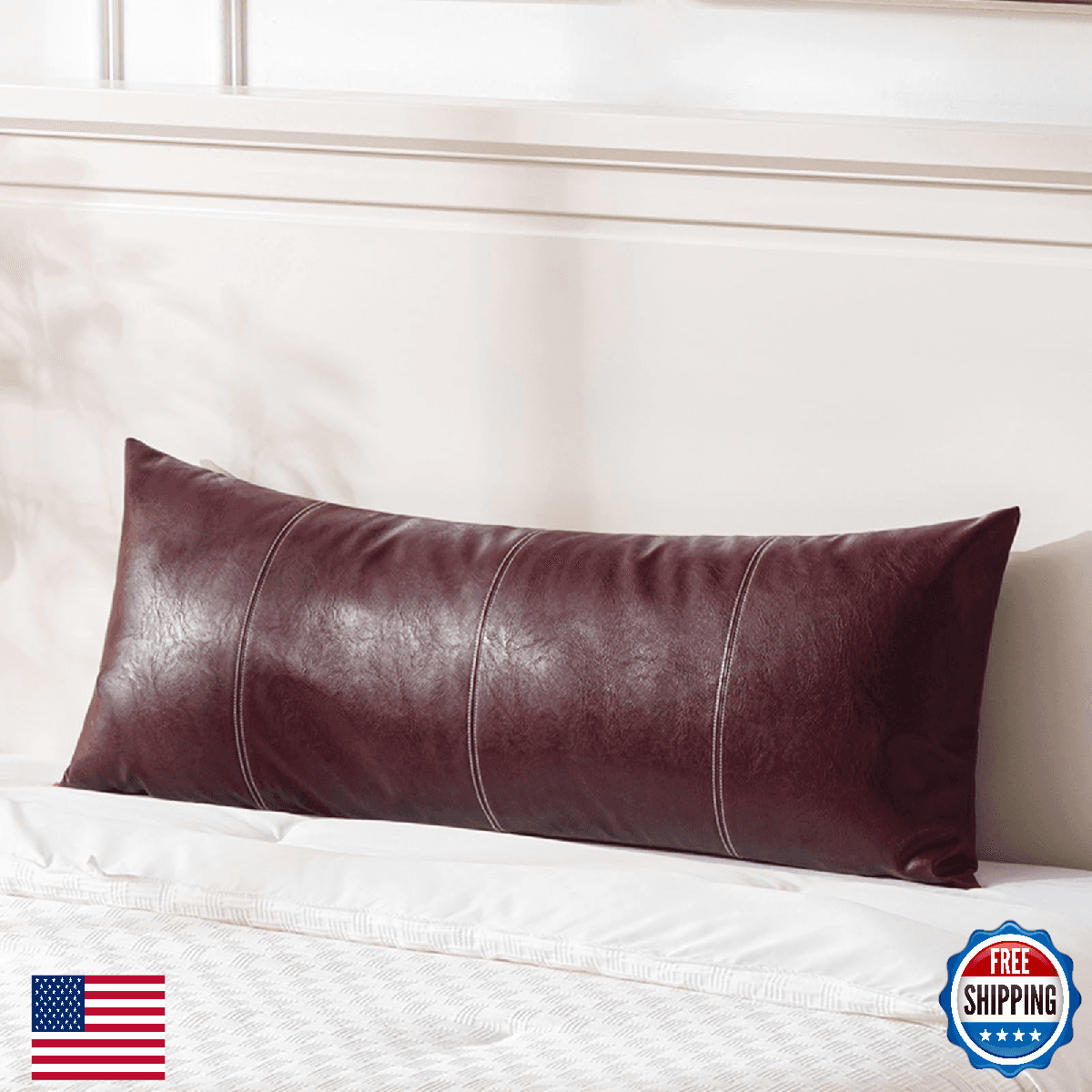 Fancy Homi Burgundy Boho Long Lumbar Faux Leather Decorative Throw Pillow Covers - Image 1