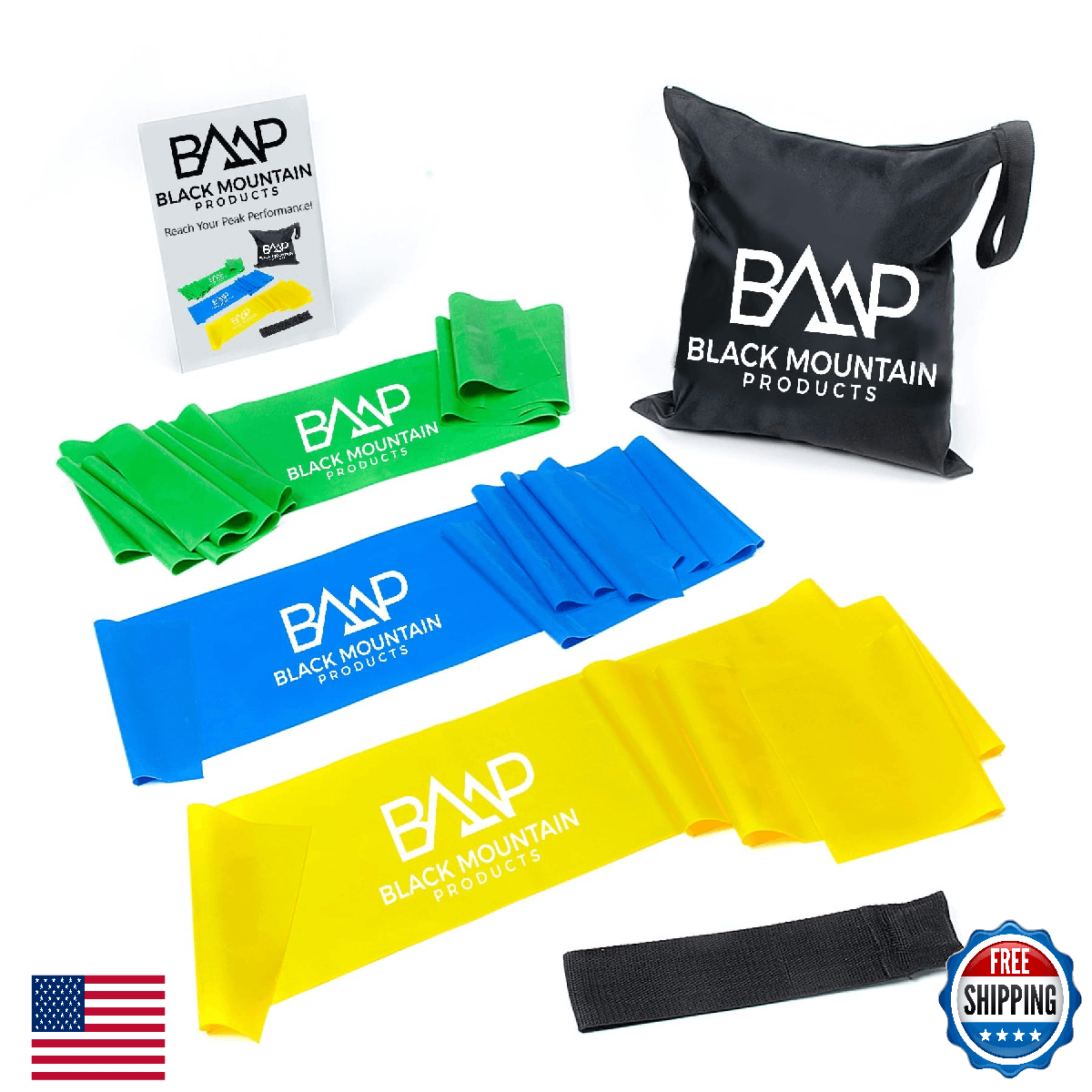 Black Mtn Products Therapy Resistance Bands w/ Carrying Case, 3-Levels - Image 1