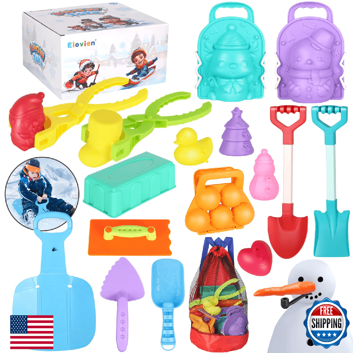 Elovien Snow Toys Snowball Maker 32Pcs Snow Molds for Kids Outdoor with Foldable - Image 1