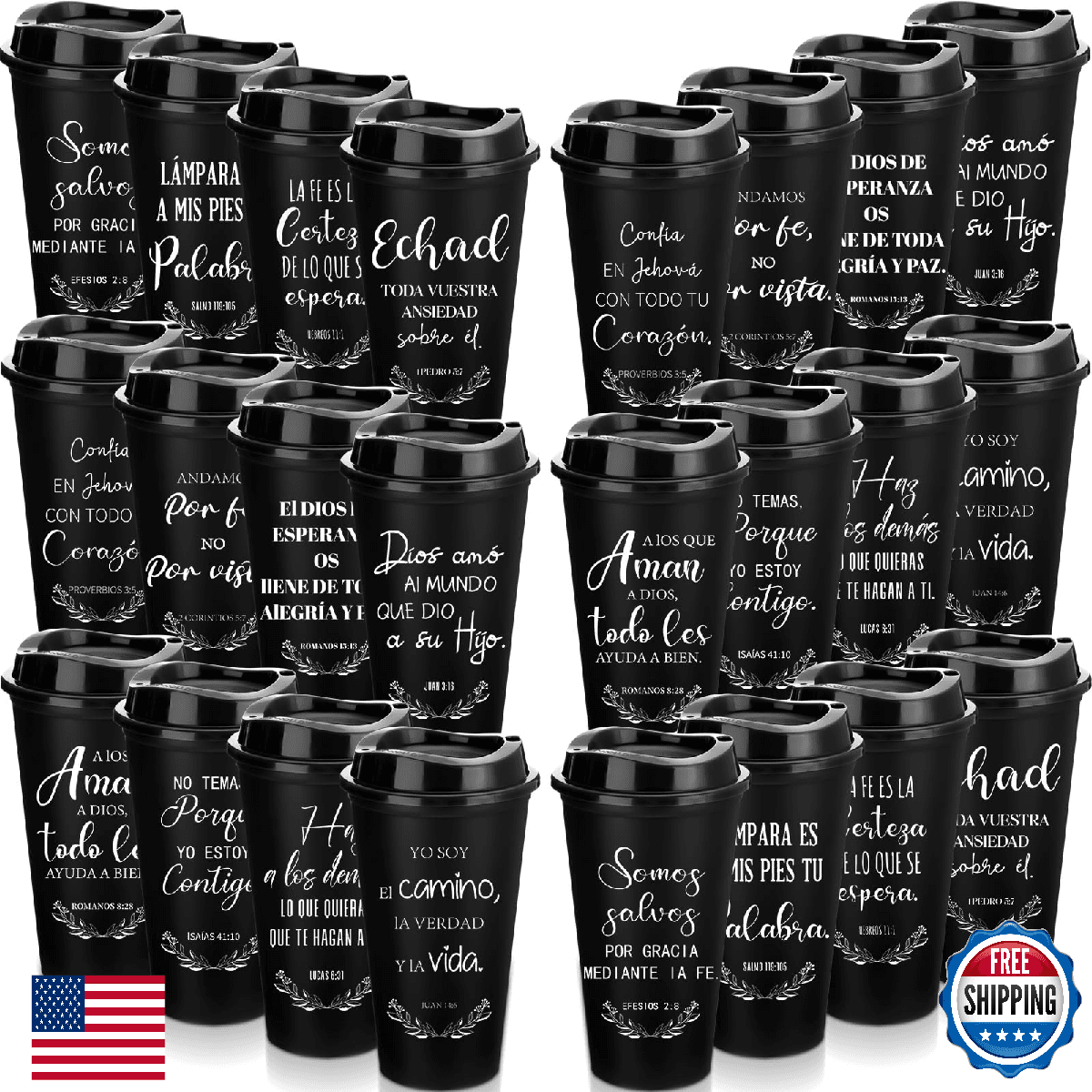 Zhehao Spanish Bible Verse Tumblers Bulk, 16 oz Reusable Plastic Coffee Cups wit - Image 1
