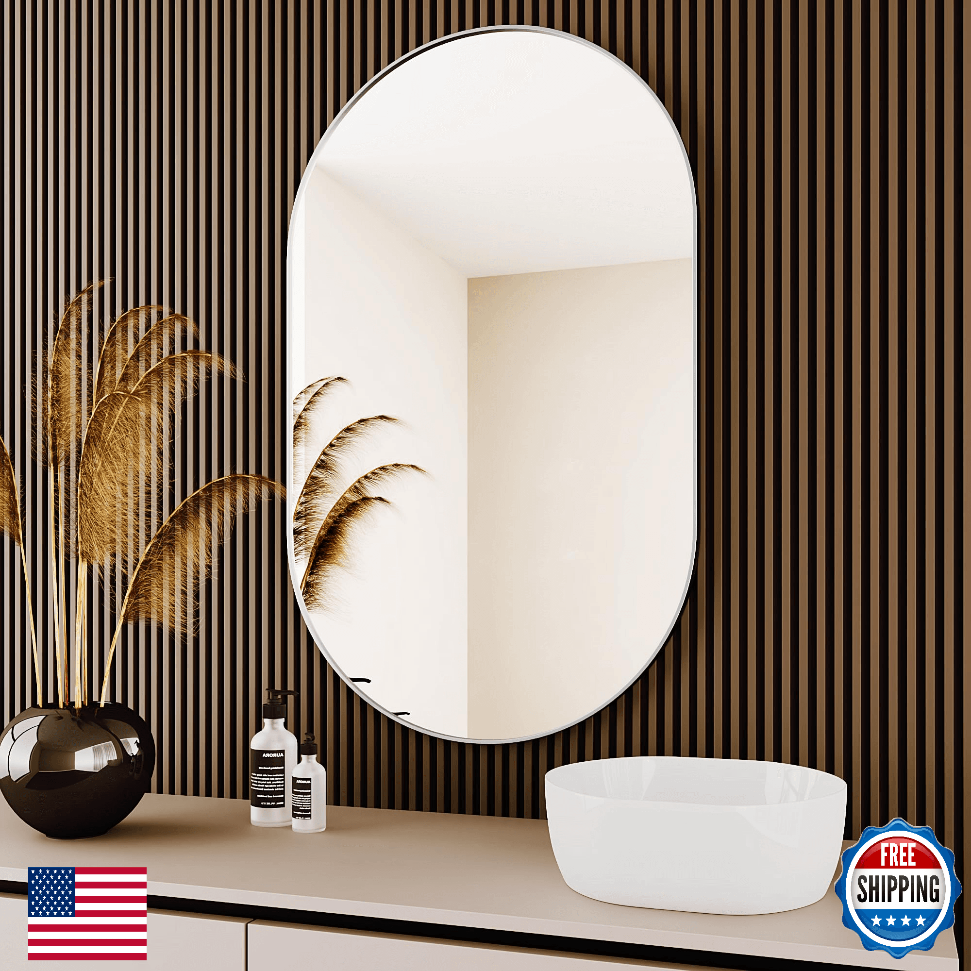 Protylctaster Oval Bathroom Mirror 20x28'' Silver Wall Mirror Bath Entryway - Image 1