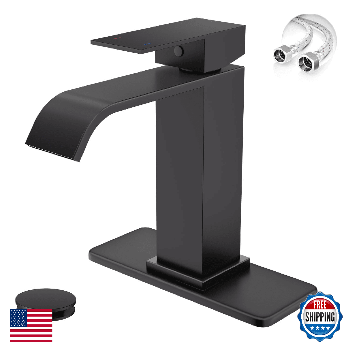 Evolvegoods Matte Black Bathroom Waterfall Faucet Single Handle 1/3 Hole RV Vani - Image 1