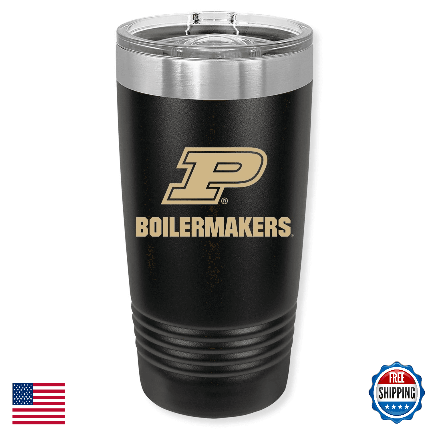 Purdue University 20oz Black Stainless Steel Travel Tumbler - Game Day Outfitter - Image 1