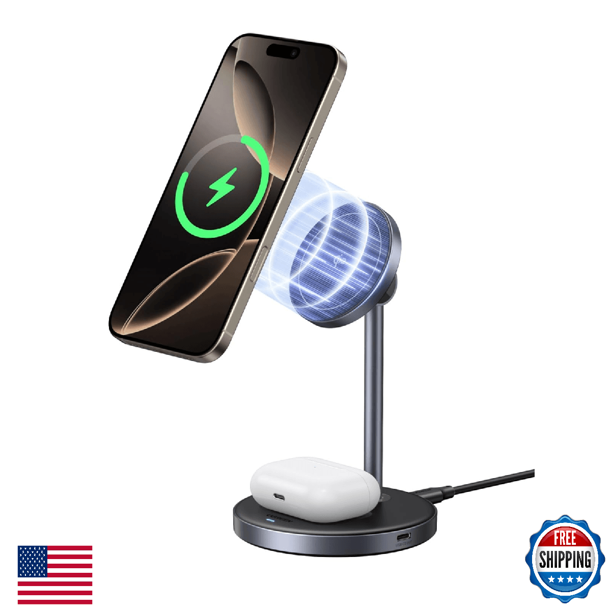 UGREEN Qi2 15W 2-in-1 Wireless Charging Stand for iPhone & AirPods - Image 1
