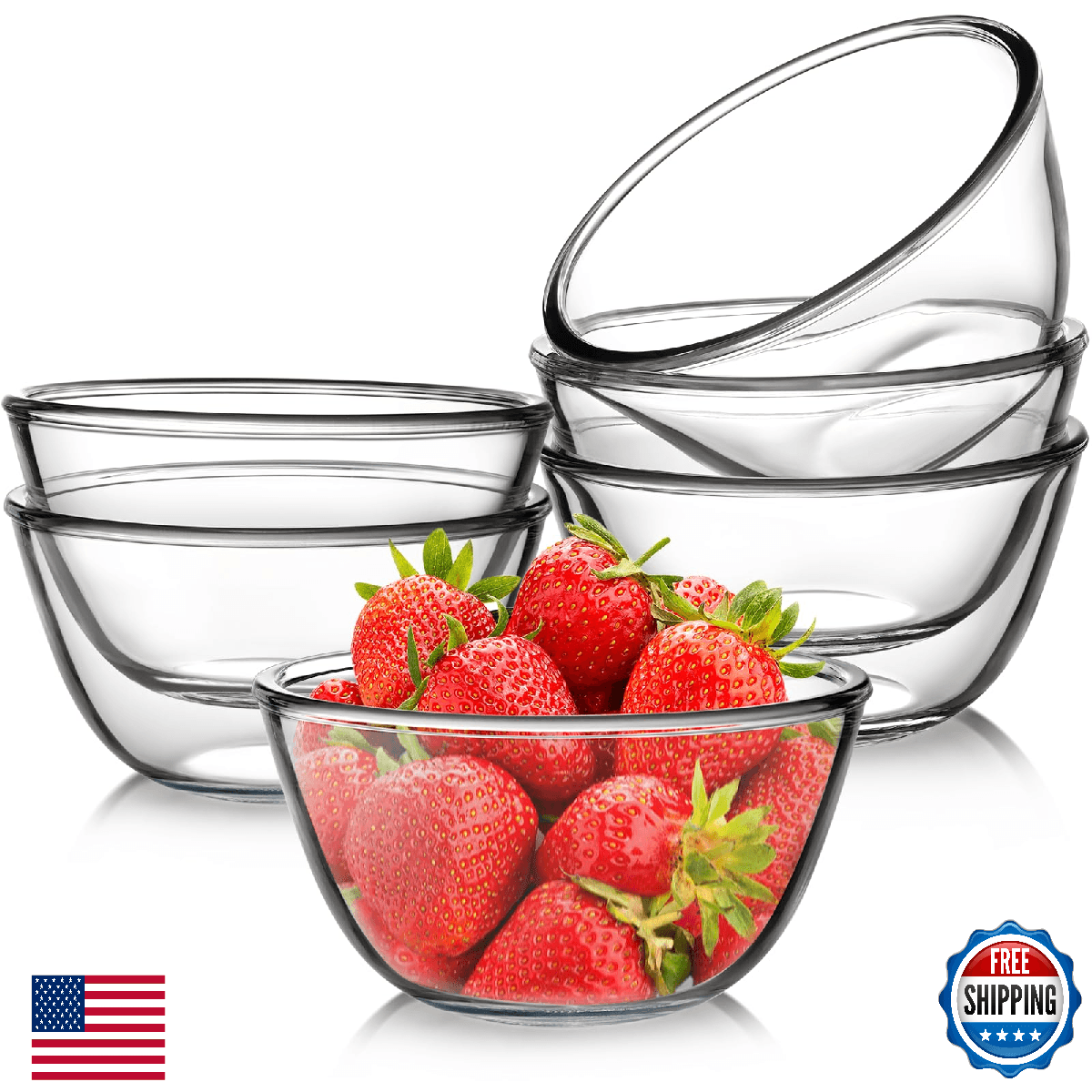 NUTRIUPS 6 Pack 24oz Glass Bowls Set for Cereal and Salad, Small Glass Bowls for - Image 1