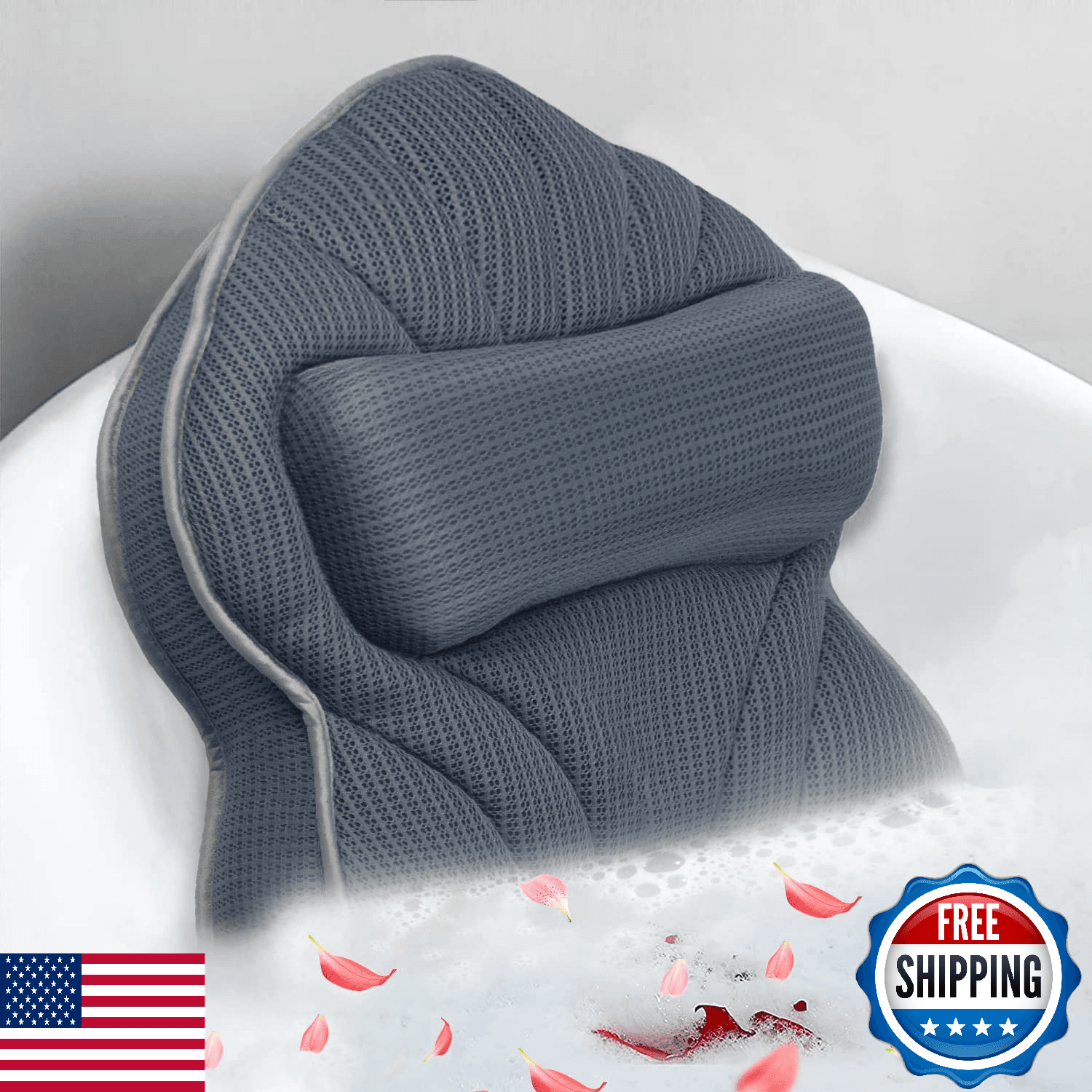 Poemland Extra Large Bath Pillow Neck Back Head Support Gray 21x17 - Image 1