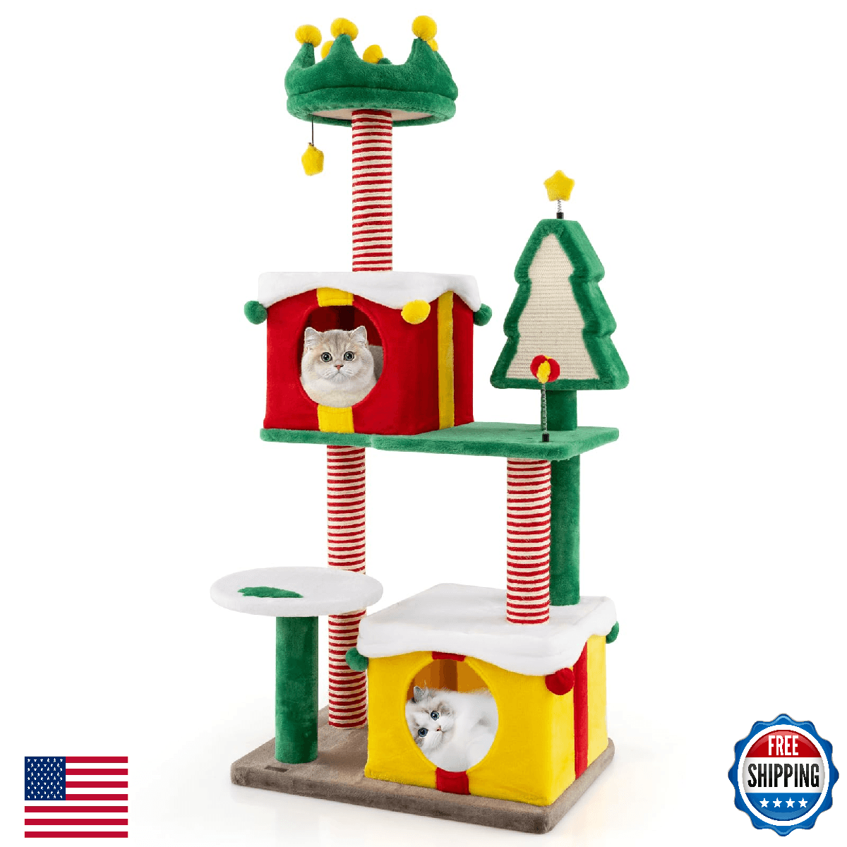 PETSITE 61 inch Christmas-Themed Cat Tree, Multi-Level Cat Tower with Sisal Scra - Image 1