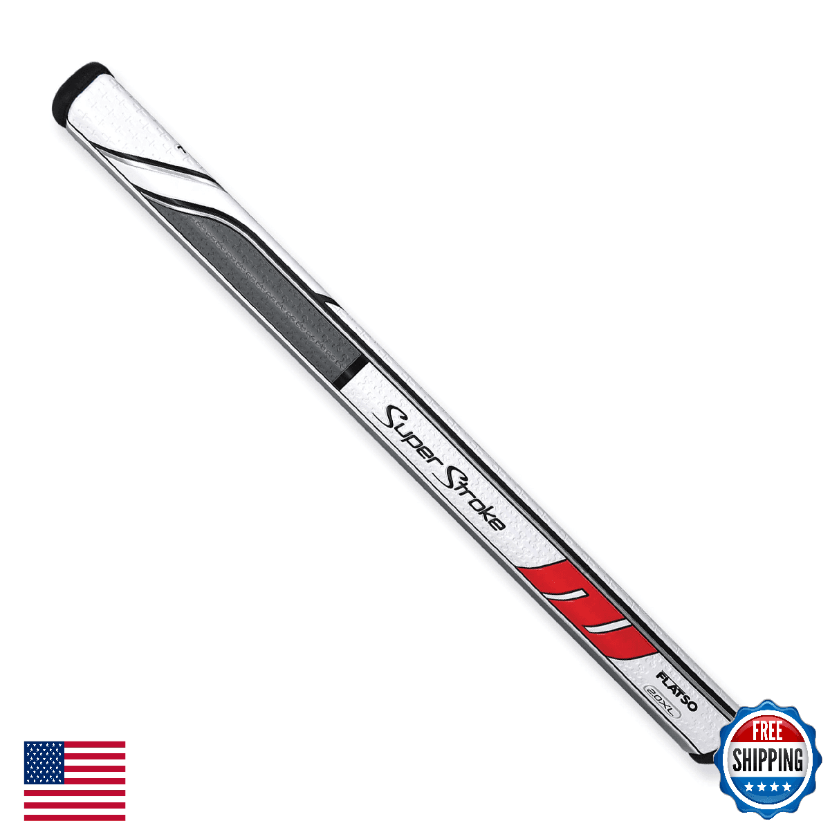 SuperStroke Traxion Flatso XL+Plus Golf Putter Grip, White/Red/Gray - Image 1