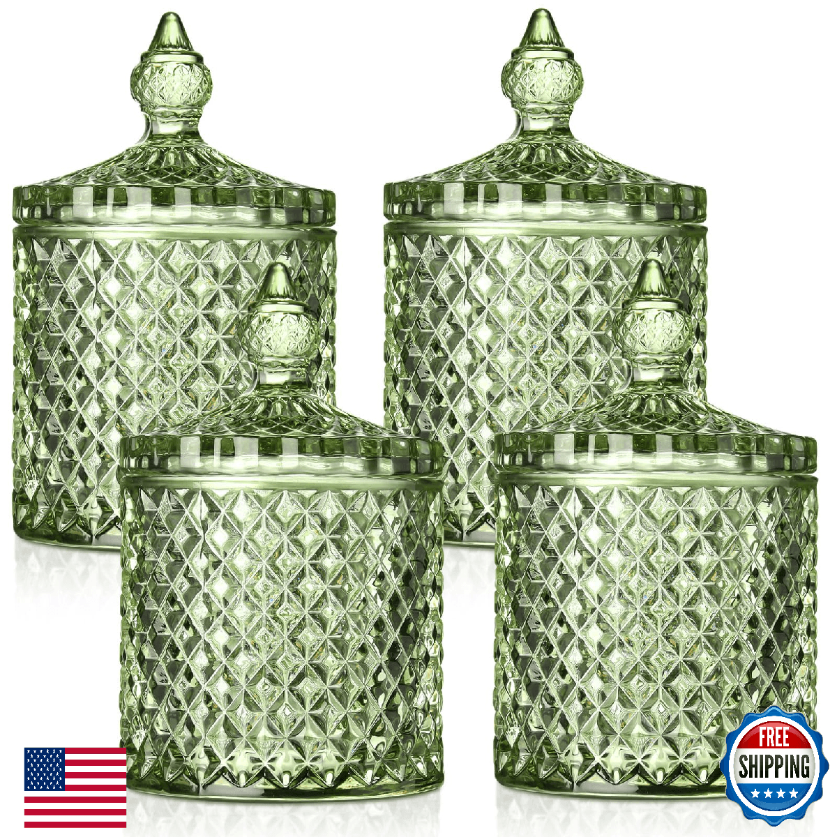 Aoriher 4 Pcs Crystal Glass Candy Jar Set with Lids Home Decorative Storage Jars - Image 1