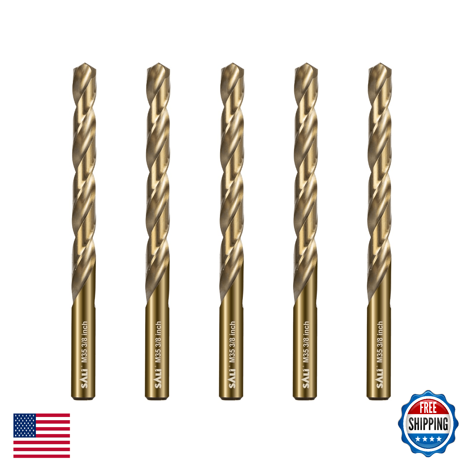 SALI 5Pcs 3/8" M35 Cobalt HSS Jobber Length Drill Bit Set for Metal - Image 1