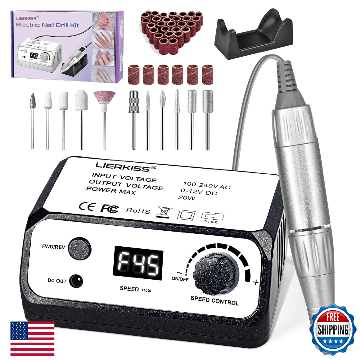 LIERKISS Nail Drill 45000RPM Professional Electric Nail File with Sanding Bands - Image 1