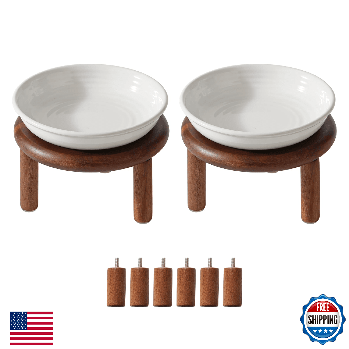 Havniva Elevated Ceramic Cat Dish Set White Anti-Slip Food & Water Bowl with Adj - Image 1