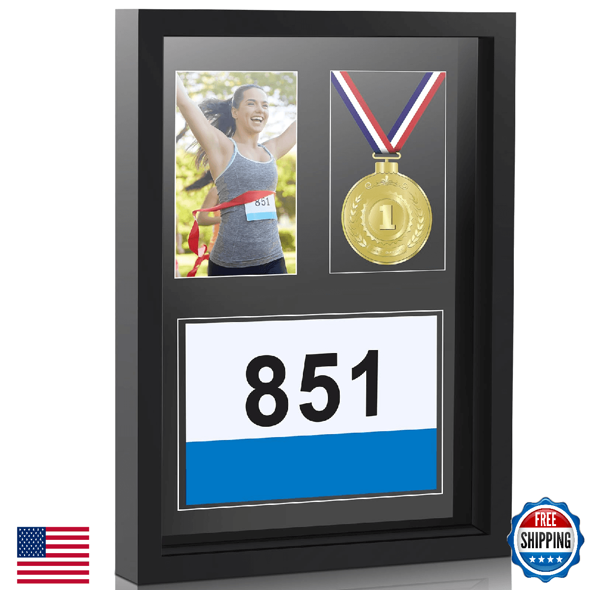 RattanView 3-in-1 Medal Display Frame Shadow Box for Medals, Photos, Awards - Image 1