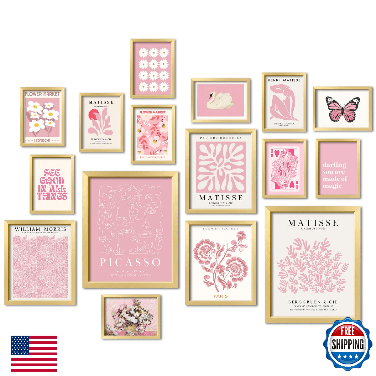 ANERZA 16 PCS Framed Pink Wall Art Decor, Matisse Wall Prints for Bedroom, Galle - Image 1