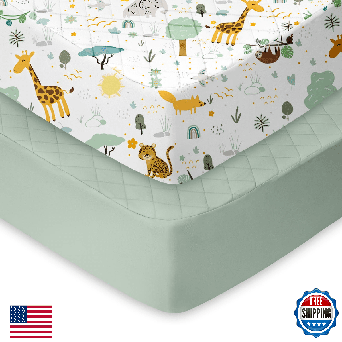 TotChill Light Quilted Crib Sheets 2 Pack, Soft Fitted Sheets for Standard Crib - Image 1