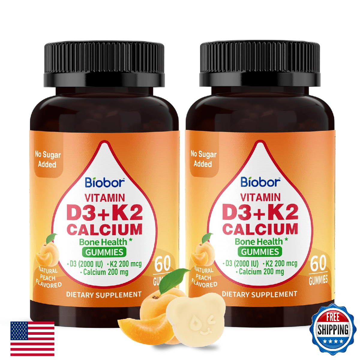 Biobor Vitamin D3 K2 Gummies with Calcium, 2000 IU D3 & 200 mcg K2 & 200 mg Calc - Image 1