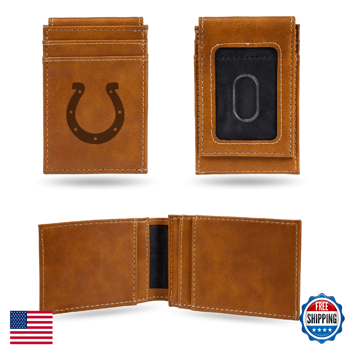 Rico Industries Laser Engraved Front Pocket Wallet Indianapolis Colts Brown - Image 1
