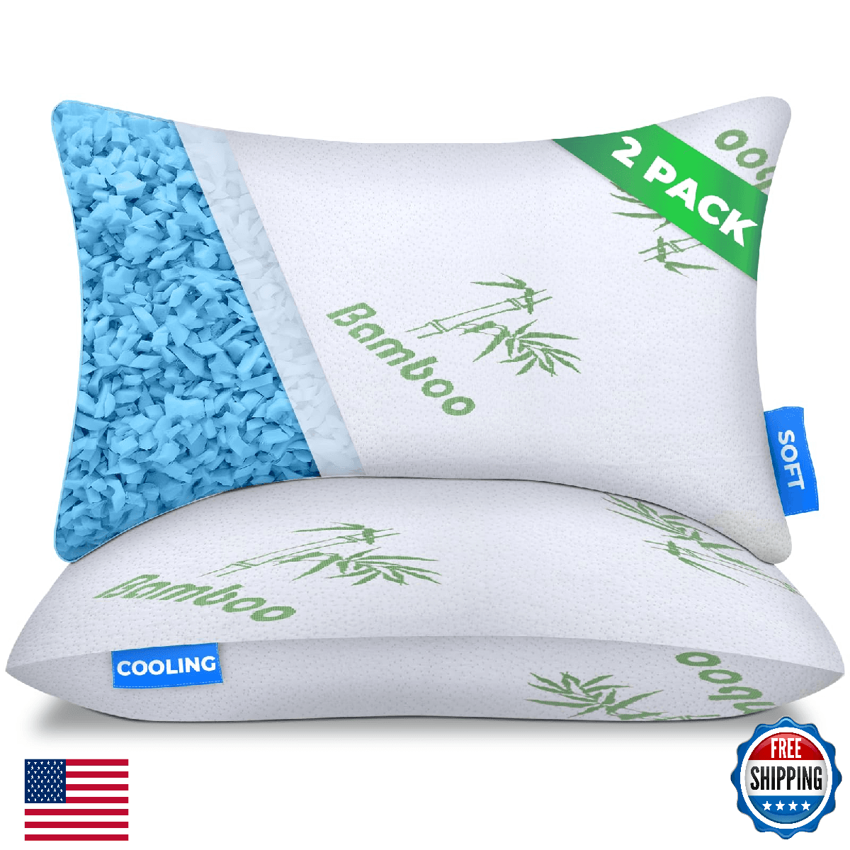 Sleepavo Queen Cooling Shredded Memory Foam Pillow Set of 2 - Adjustable - Image 1