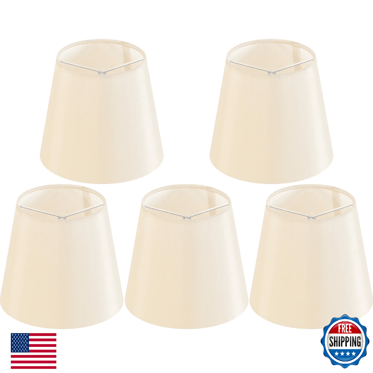 Set of 5 Yellowish Beige Chandelier Lamp Shades 4x6x5 Faux Silk Clip-on Small Wa - Image 1