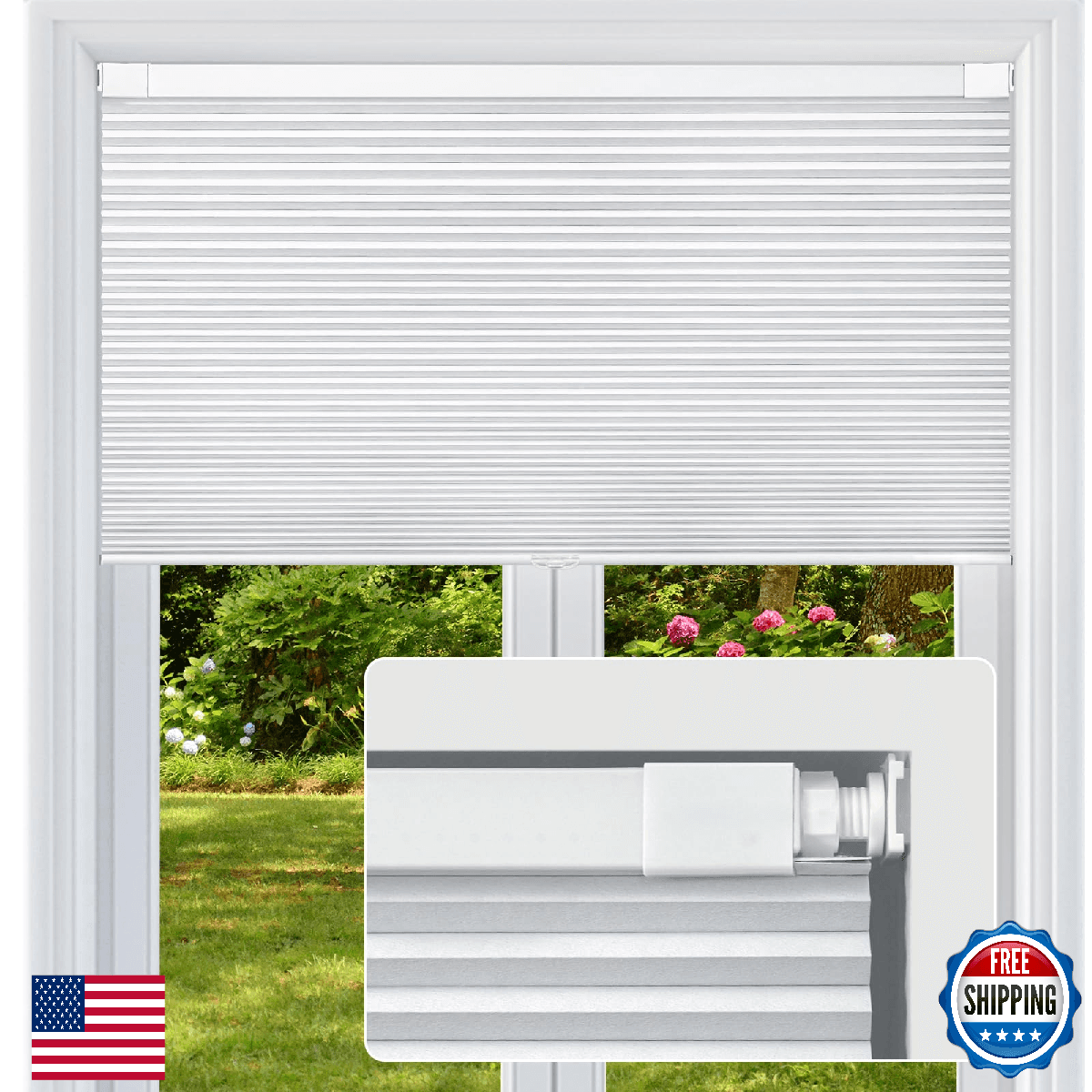 FabuBlinds Cordless Cellular Shades, No Drill No Tools Honeycomb Window Blinds, - Image 1