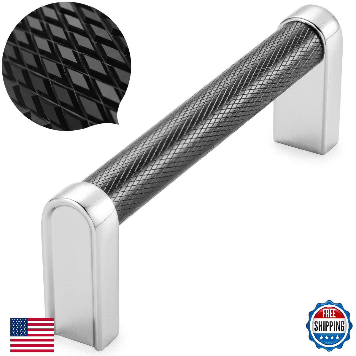 KOOFIZO Black/Chrome 10-Pack Knurled Cabinet Pulls, 3-3/4" (96mm) - Image 1