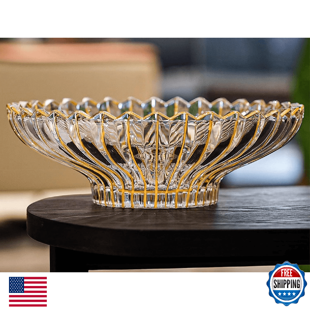 MAGCOLOR Hand-painted Gold Decorative Bowl-12 inch Diameter, Fruit Bowl, Kitchen - Image 1
