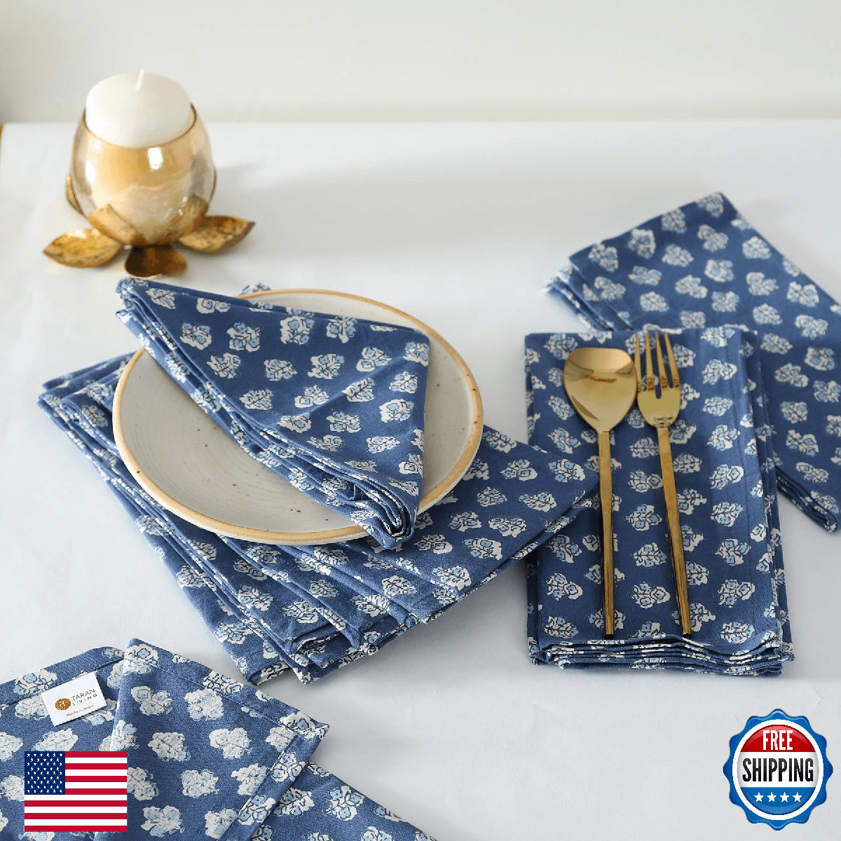 TARAN LIVING Printed Cotton Cloth Napkins Reusable Fall Dinner Napkins 18x18 Set - Image 1
