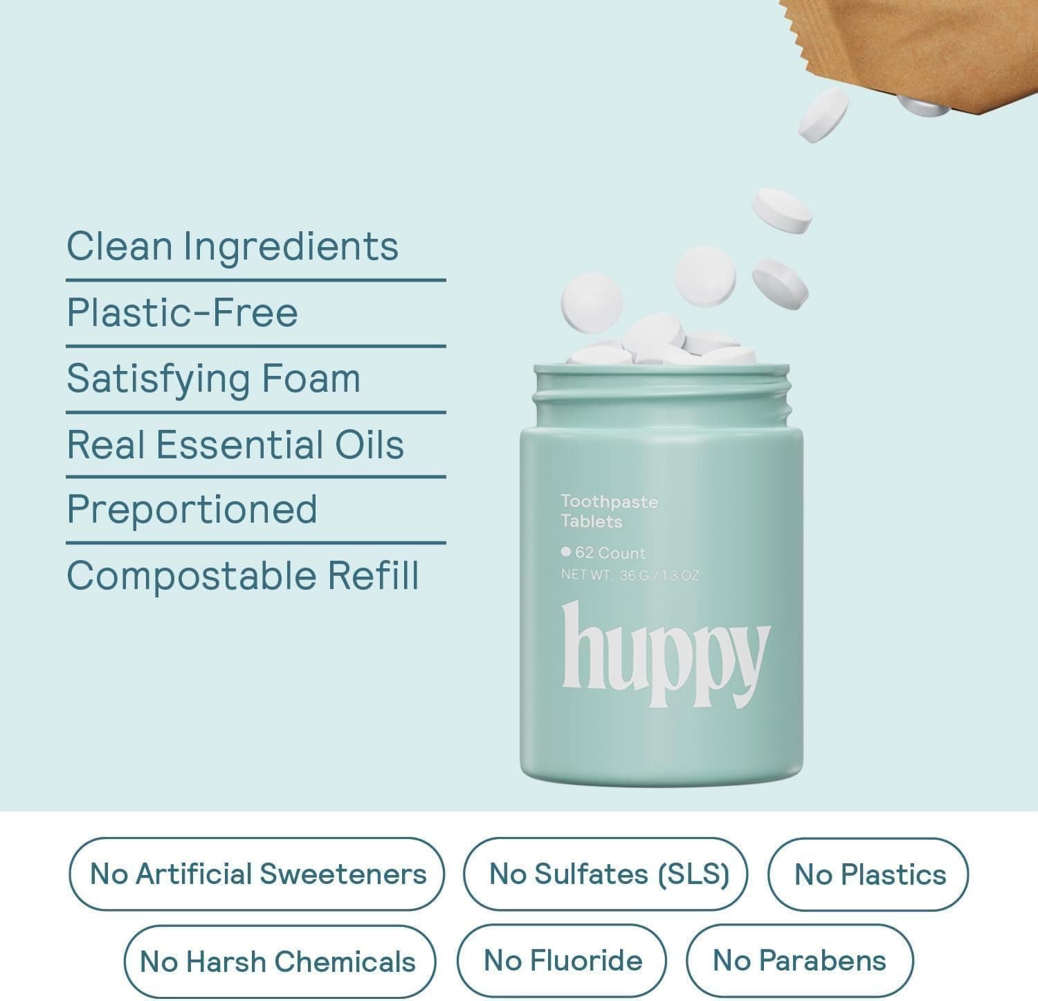 HUPPY Toothpaste Tablets, Nano Hydroxyapatite Toothpaste - Natural Whitening, Fl - Thumbnail 3