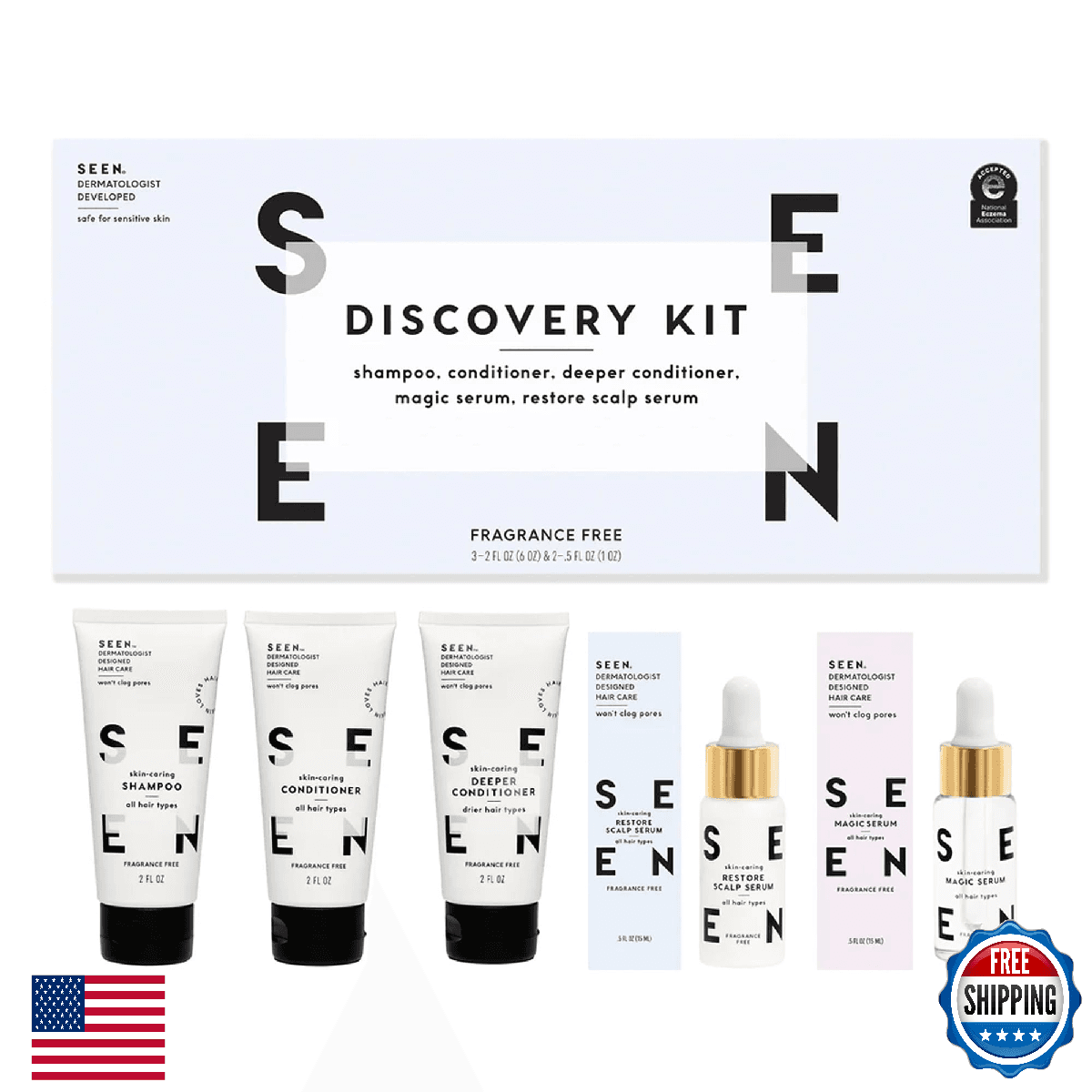 SEEN Discovery Kit: Shampoo, Conditioner, Serum - Non-Comedogenic & Hair Set - Image 1