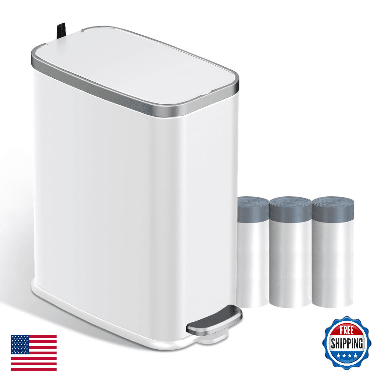 KdbK Stainless Steel Bathroom Trash Can with Lid Soft Close 1.6 Gallon Slim Wast - Image 1