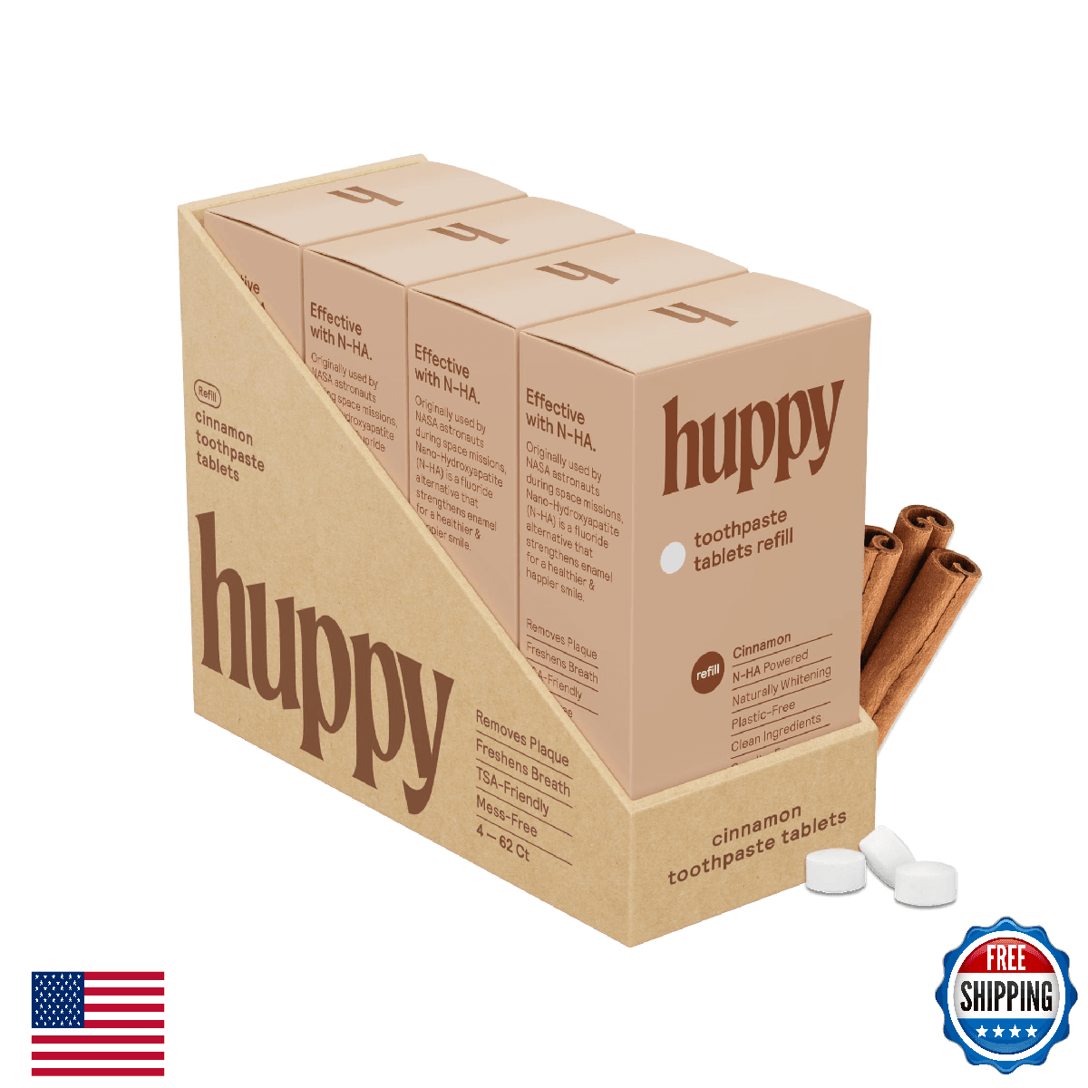 HUPPY Toothpaste Tablets, Nano Hydroxyapatite Toothpaste - Natural Whitening, Fl - Image 1