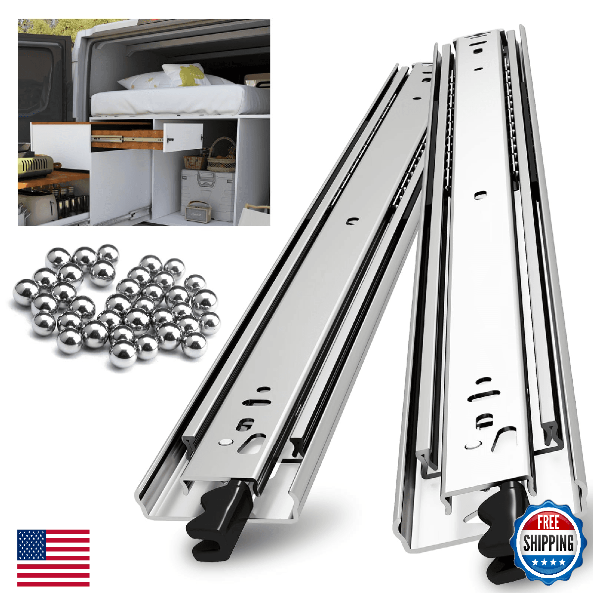NECILO Heavy Duty Locking Drawer Slides with Lock, 150lb Capacity Full Extension - Image 1