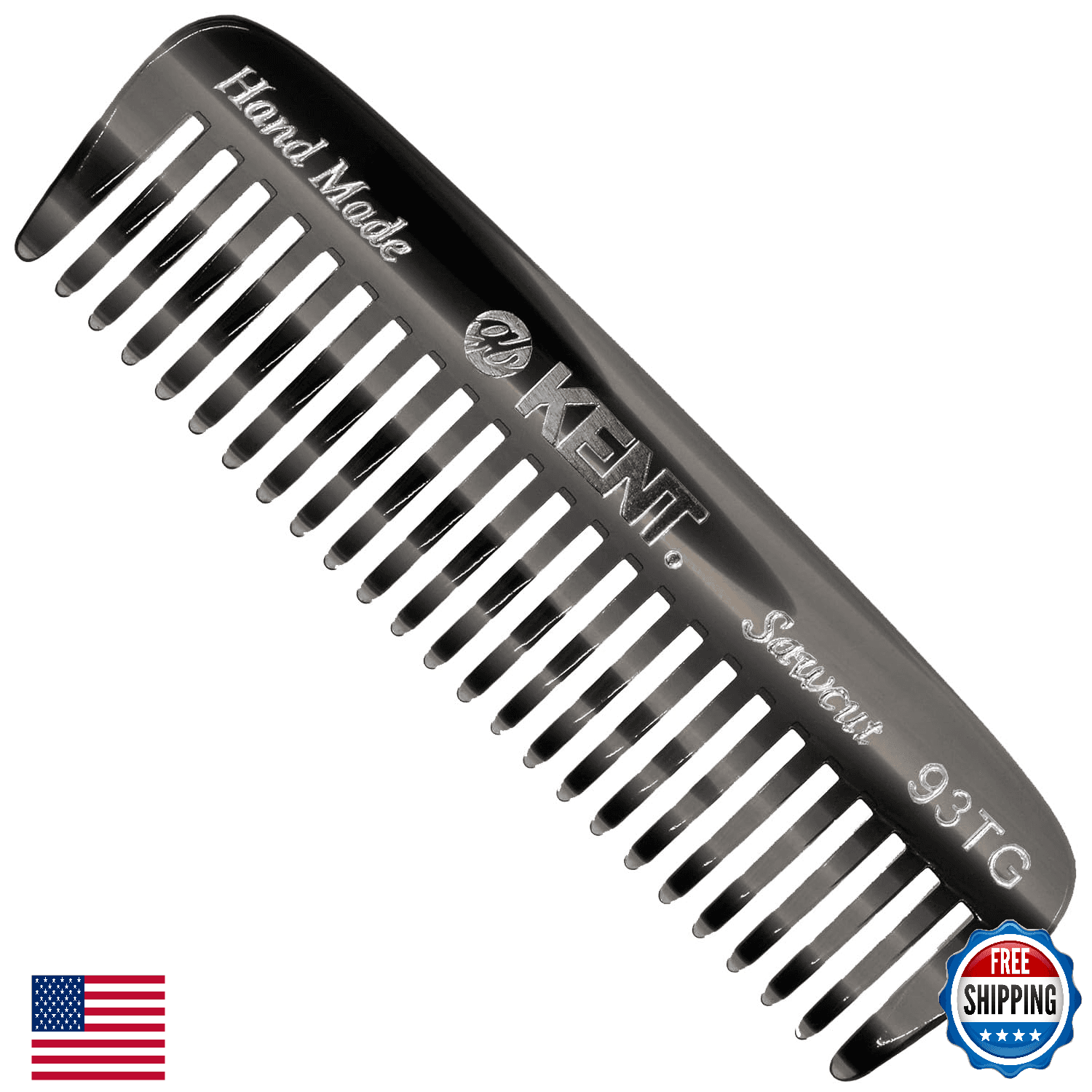 Kent 93T Black Graphite Wide Tooth Men's Beard & Mustache Comb - Travel Hair - Image 1