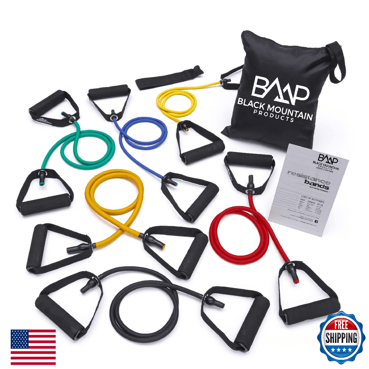 Black Mountain Products Strong Man Set 6 Resistance Bands Fitness Exercise - Image 1