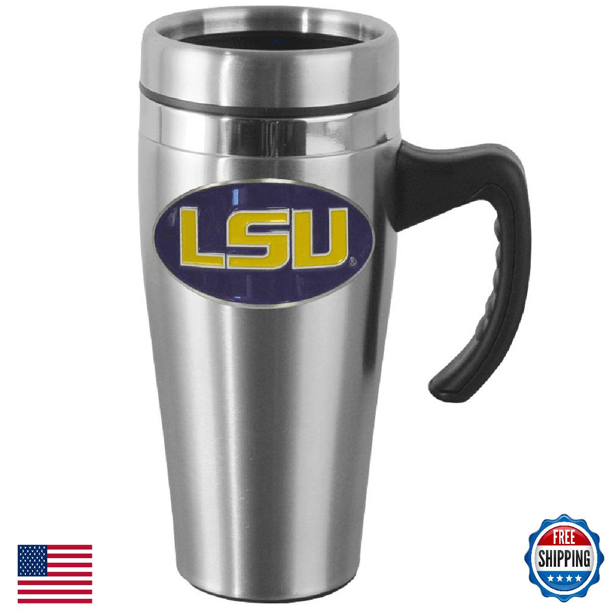 NCAA LSU Tigers Stainless Steel Travel Mug with Handle 14 oz - Image 1