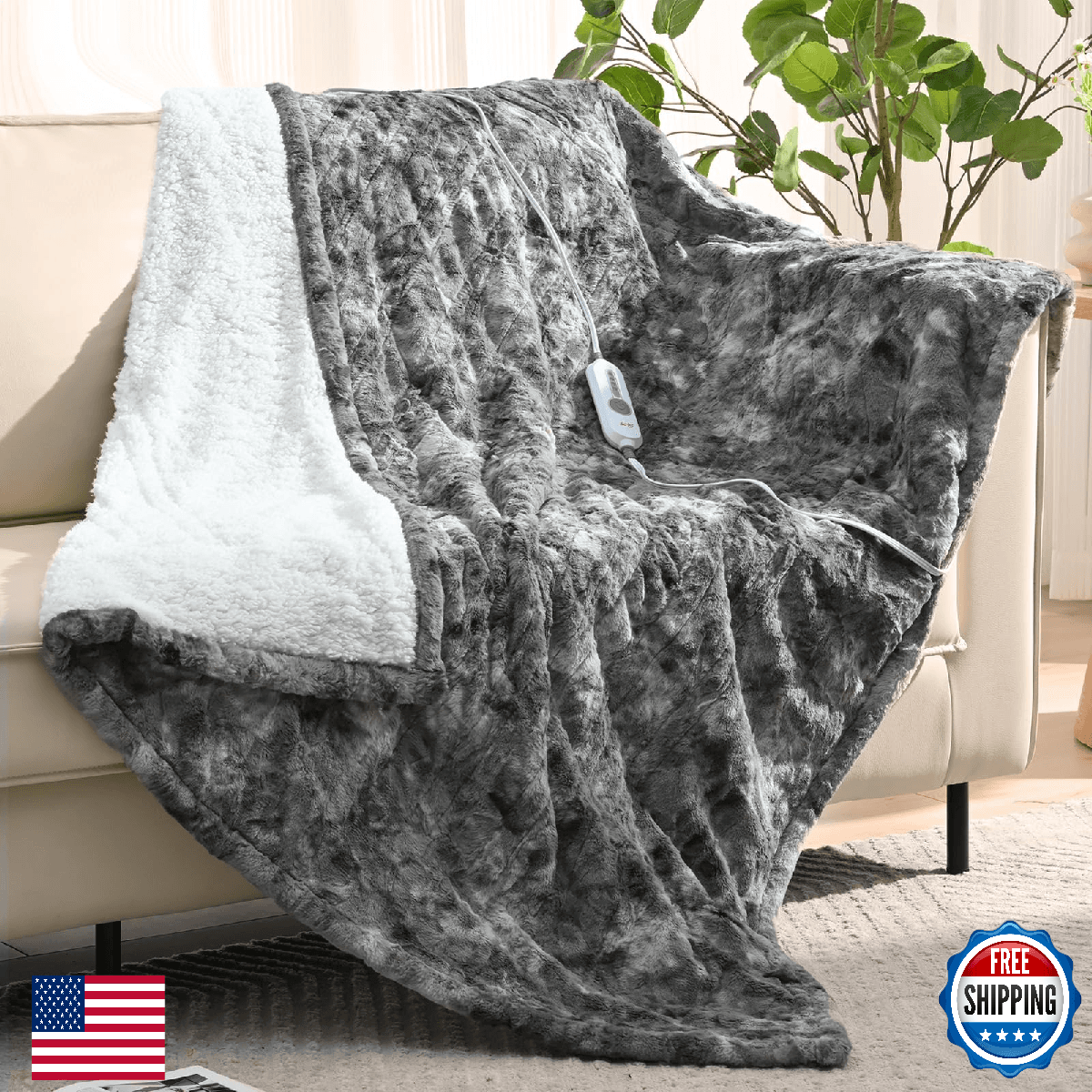 Bearhug 50"x60" Heated Electric Throw Blanket Faux Fur & Warm Sherpa - Image 1